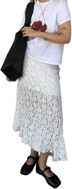 Women Lace Maxi Skirts Sexy Sheer Mesh Bodycon Long Skirts High Waist Summer Cover Up Beach Skirts