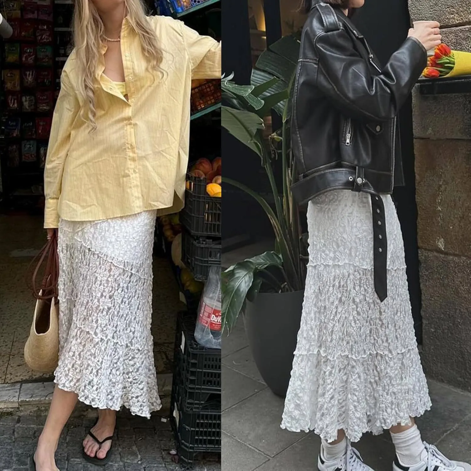 Women Lace Maxi Skirts Sexy Sheer Mesh Bodycon Long Skirts High Waist Summer Cover Up Beach Skirts