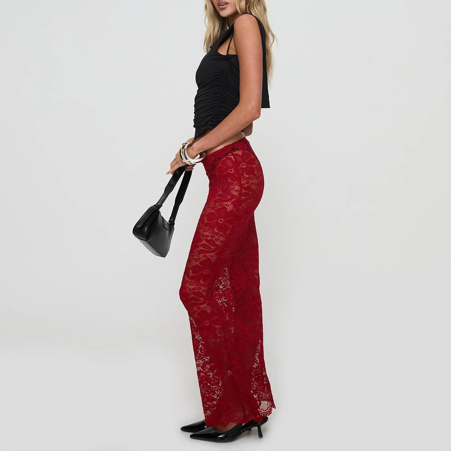Women Lace Maxi Skirts Sexy Sheer Mesh Bodycon Long Skirts High Waist Summer Cover Up Beach Skirts
