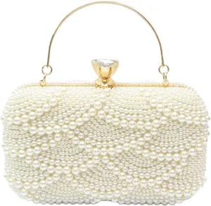 Women Pearl Clutch Bag Beaded Evening Bag Rhinestone Handbag Bridal Wedding Purse Shoulder Bag Crystal Crossbody Bag