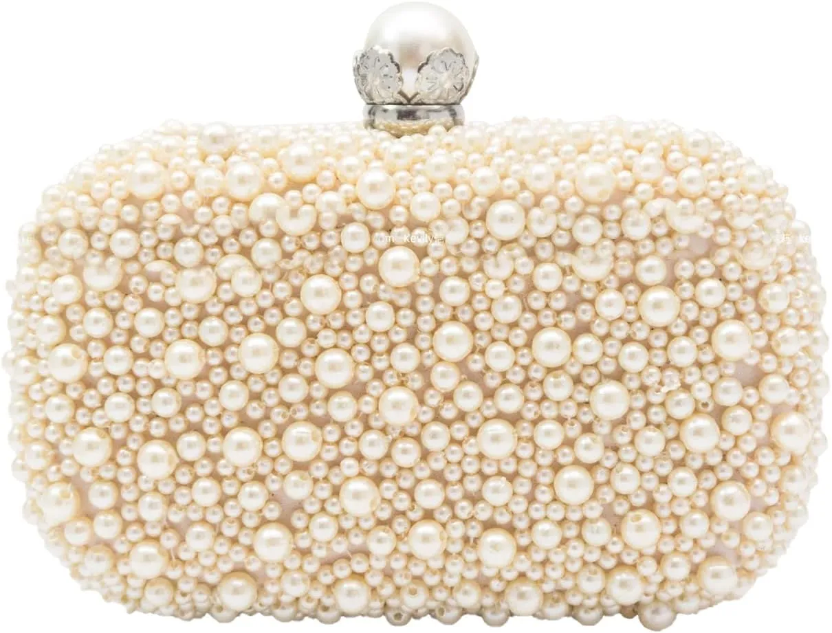 Women Pearl Evening Bag Beaded Clutch Bag Bridal Wedding Purse Shoulder Bag with Chain Elegant Crossbody Bag