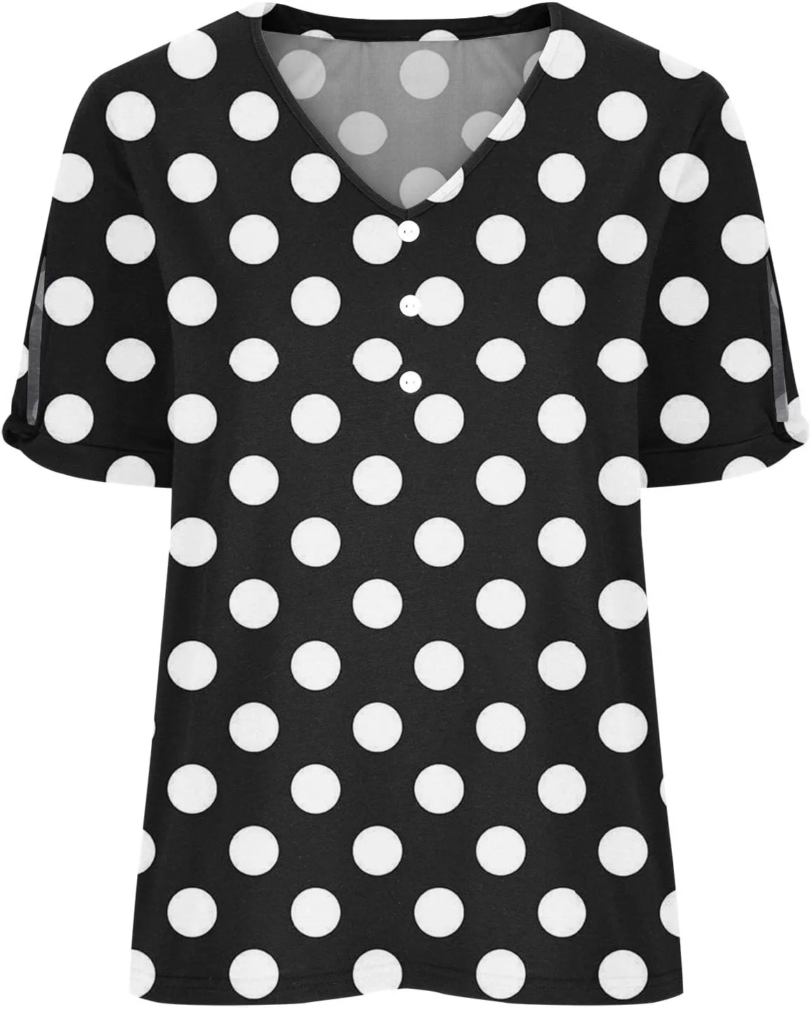 Women Polka Dot Tshirt Shirts Summer Fashion V-Neck Short Sleeve Tee Top Loose Trendy Button Decor Petite Tops Shirt
