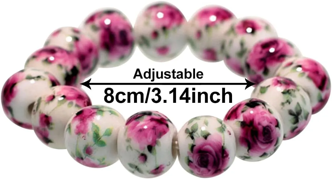 Women Porcelain Beads Bracelet Vintage Style Blue And White Porcelain Ceramics Wrist Bracelet