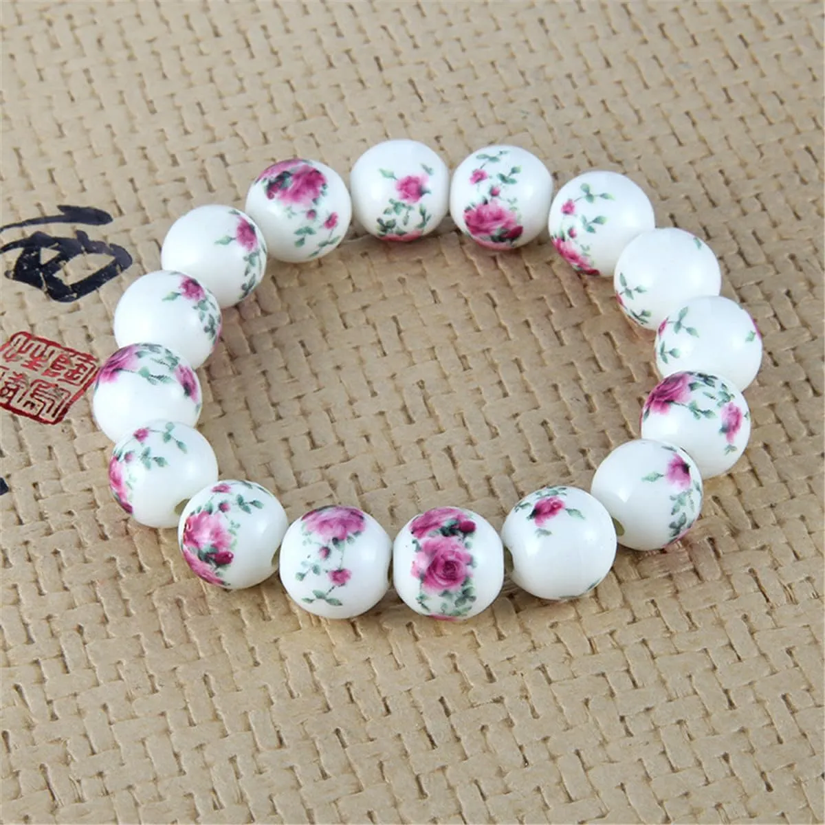 Women Porcelain Beads Bracelet Vintage Style Blue And White Porcelain Ceramics Wrist Bracelet