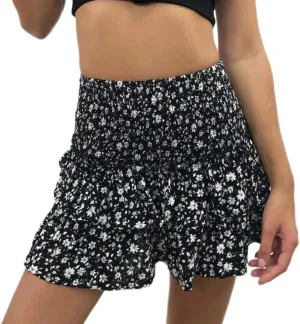 Women Preppy Swing Y2K Mini Skirt Floral Pleated High Waist Tiered Ruffle Skirt Summer Fairycore Skirts Cottagecore Clothing