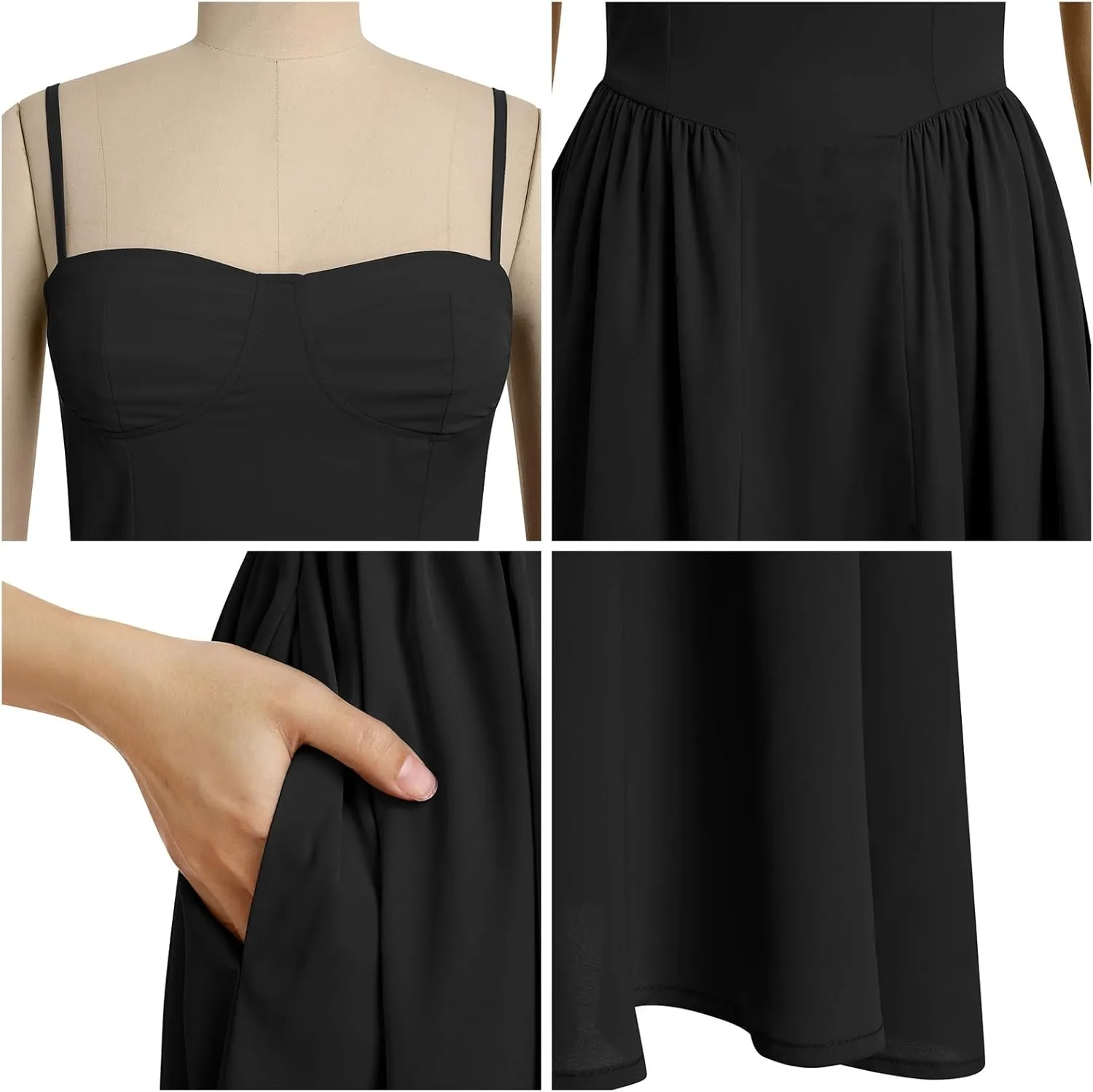Women Spaghetti Strap Dress Sleeveless Low Cut Bustier Long Dress with Pockets Women's Y2k Summer Boho Maxi Dress