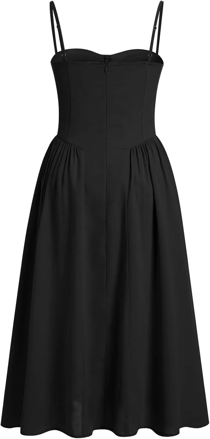 Women Spaghetti Strap Dress Sleeveless Low Cut Bustier Long Dress with Pockets Women's Y2k Summer Boho Maxi Dress