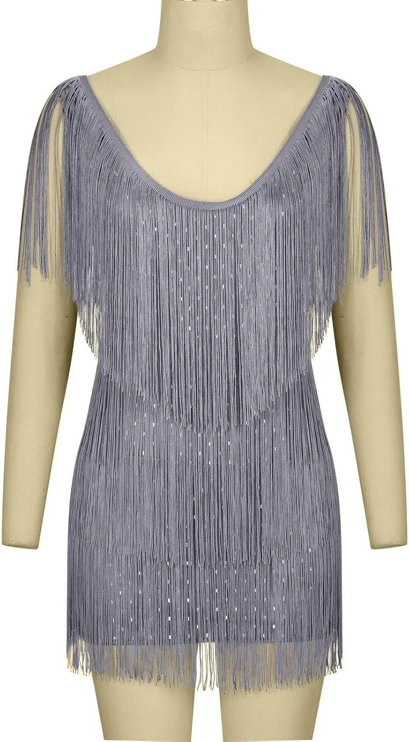 Women Tassel Sequin Dress V Neck Glitter Flapper Dresses Fringe 2025 Sparkly Club Evening Party Bodycon Plus Size
