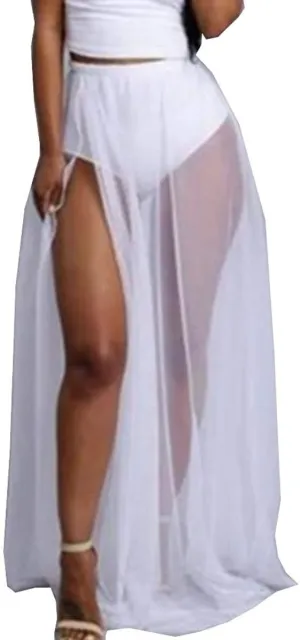 Women Tulle Tutu Long Skirts Wedding Party Cocktail Prom Mesh Maxi Dress Detachable Skirt Swimwear Cover Ups