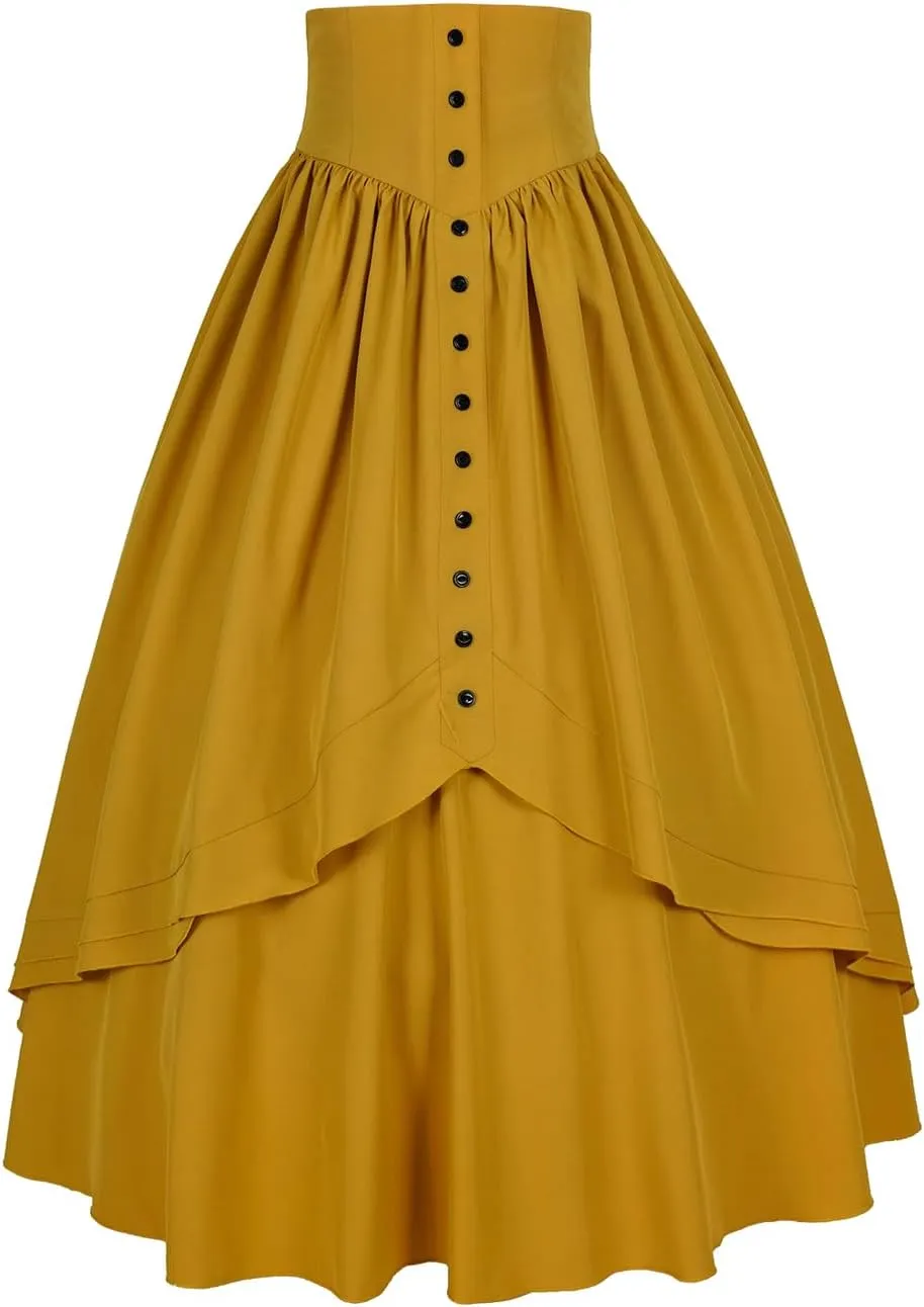 Women Victorian Skirt Medieval Renaissance Peasant Skirt Floor High Waisted Fluttering Long Skirt