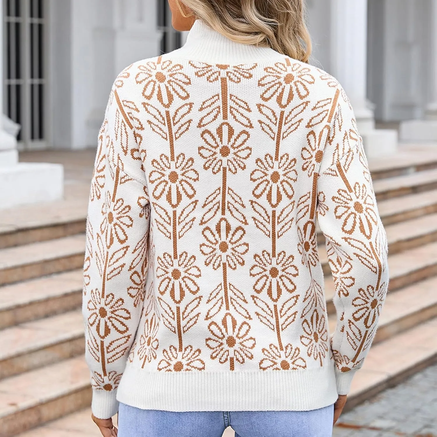 Women's 2024 Fall Turtleneck Batwing Long Sleeve Pullover Sweater Ribbed Knit Casual Soft Oversized Jumper Tops