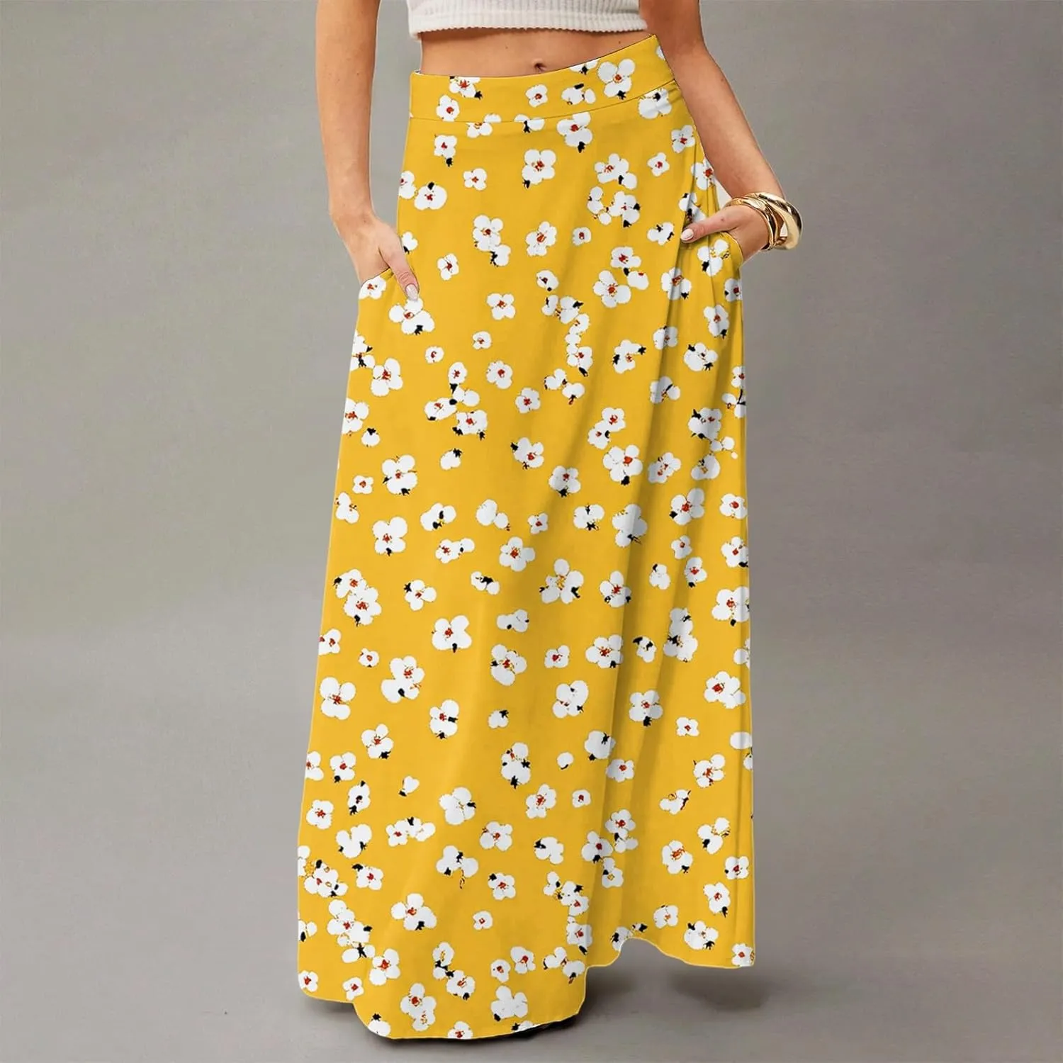 Women's 2025 Bohemian Long Floral Skirts Flowy High Waist Floral Maxi Skirt Summer Regular Trendy Skirts