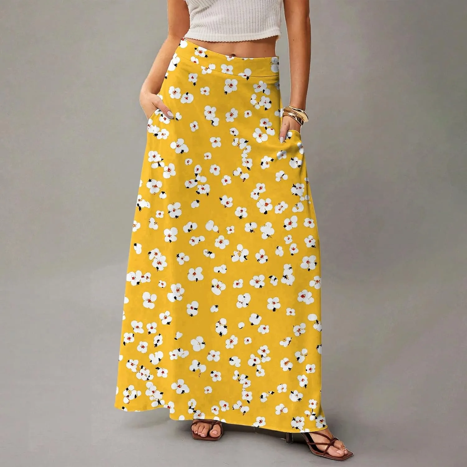 Women's 2025 Bohemian Long Floral Skirts Flowy High Waist Floral Maxi Skirt Summer Regular Trendy Skirts