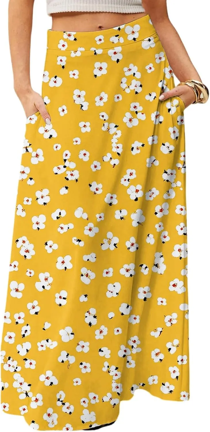 Women's 2025 Bohemian Long Floral Skirts Flowy High Waist Floral Maxi Skirt Summer Regular Trendy Skirts