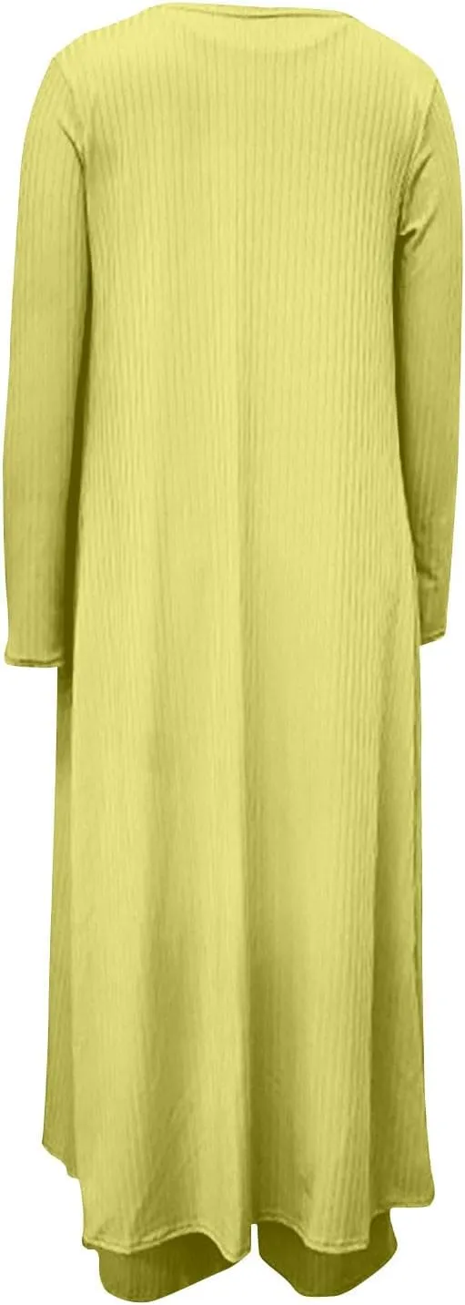 Women's 3 Piece Knit Lounge Set Pajama Long Sleeve Cardigan Sleeveless Top High Waist Pants Sweatsuit Loungewear