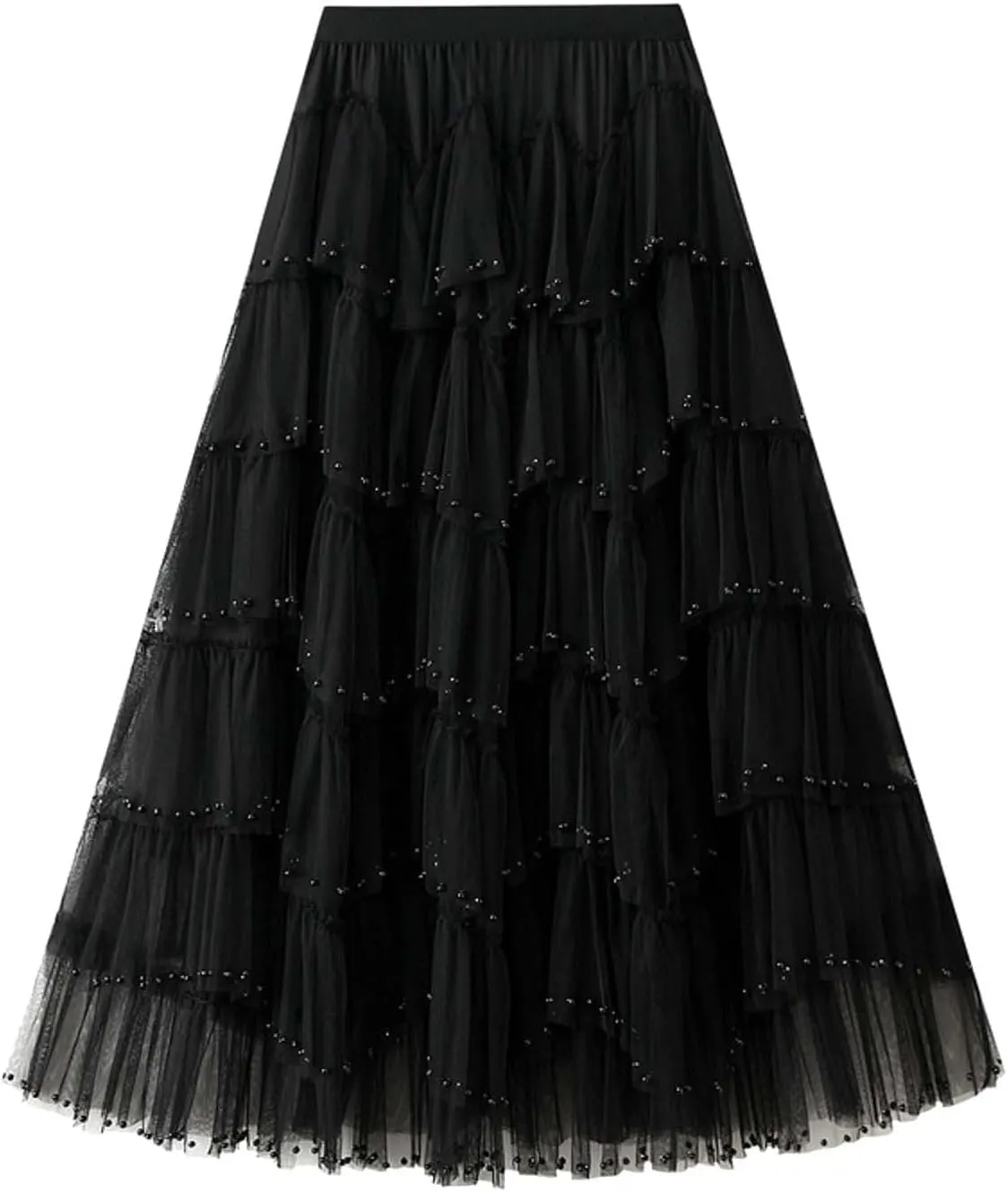 Women's A Line Tulle Party Dinner Tutu Skirt Brown Stretchy High Waisted Flared Skirt Girls Dark Skirt