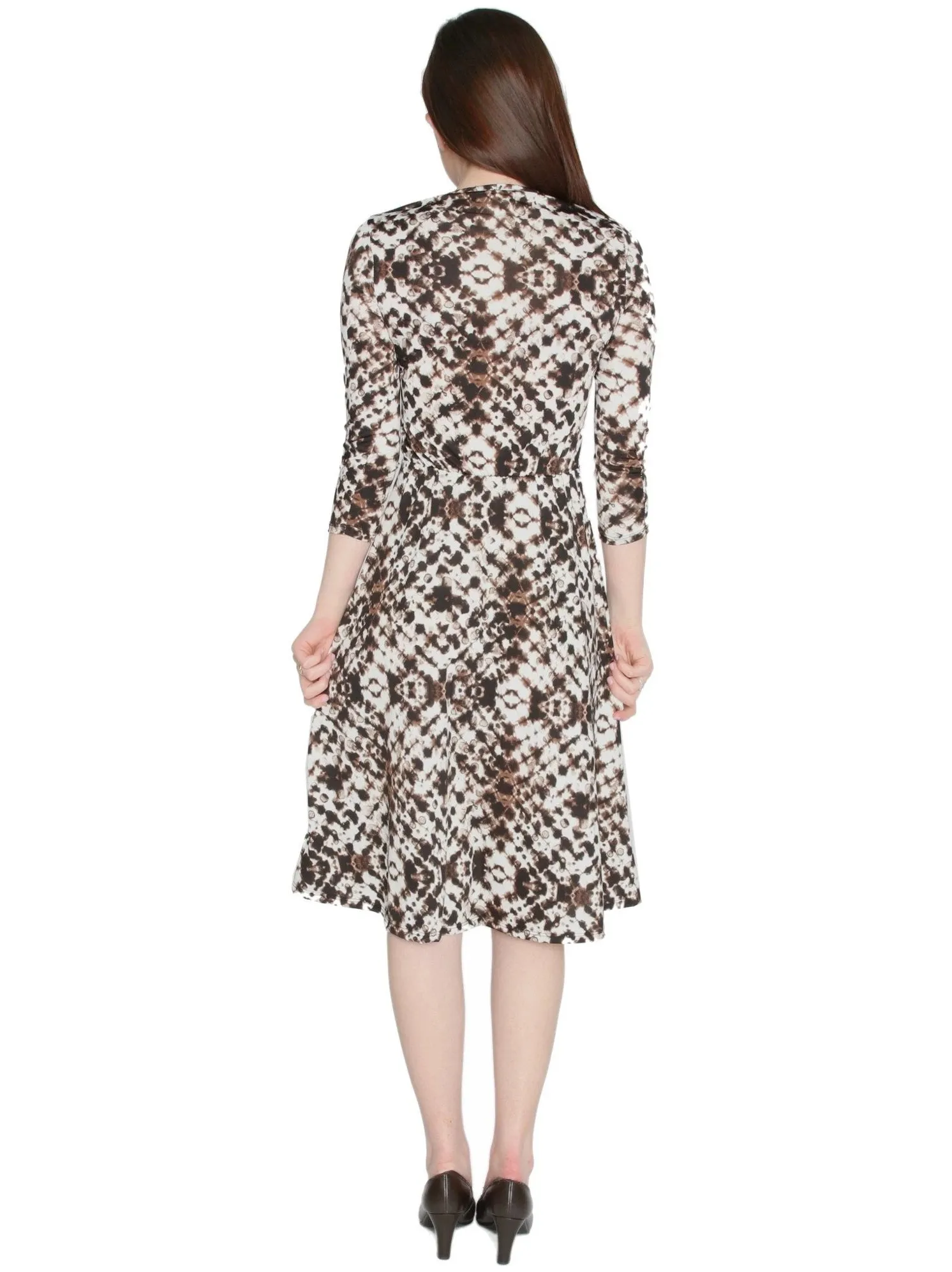 Women's Abstract Ink Blotch Printed Fit and Flare Midi Length Dress