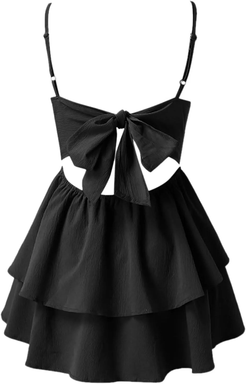 Women's Backless Bow Tie Short Dress Summer Models Sexy Spaghetti Strap Dresses Tiered Graduation Mini Dresses