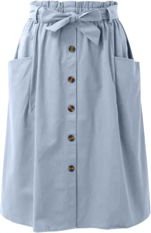 Women's Casual High Waist Pleated A Line Midi Skirt with Pocket Stretchy Skirts for Women