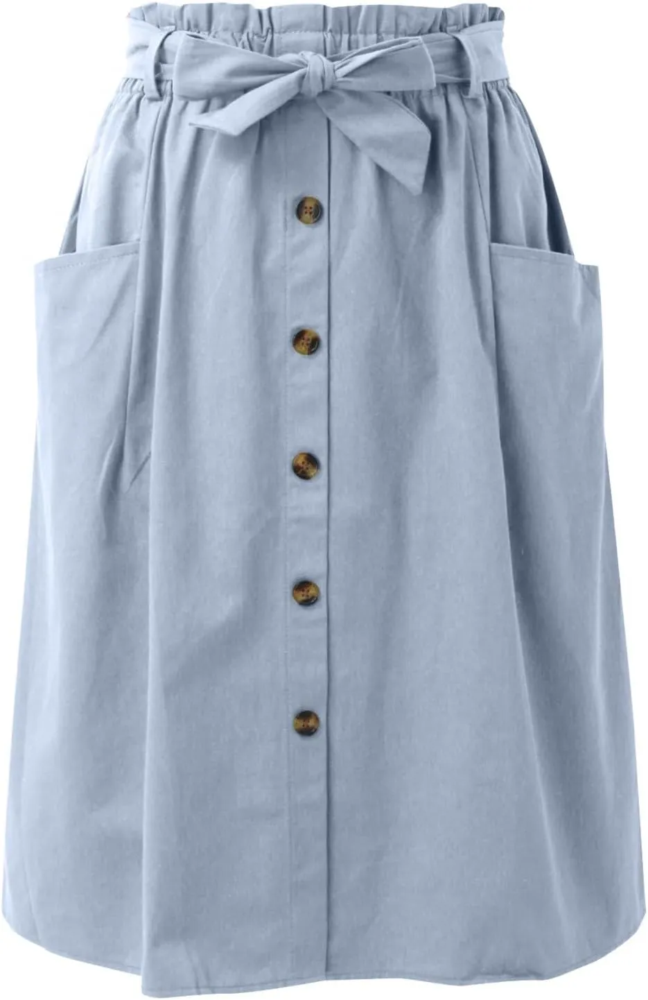 Women's Casual High Waist Pleated A Line Midi Skirt with Pocket Stretchy Skirts for Women