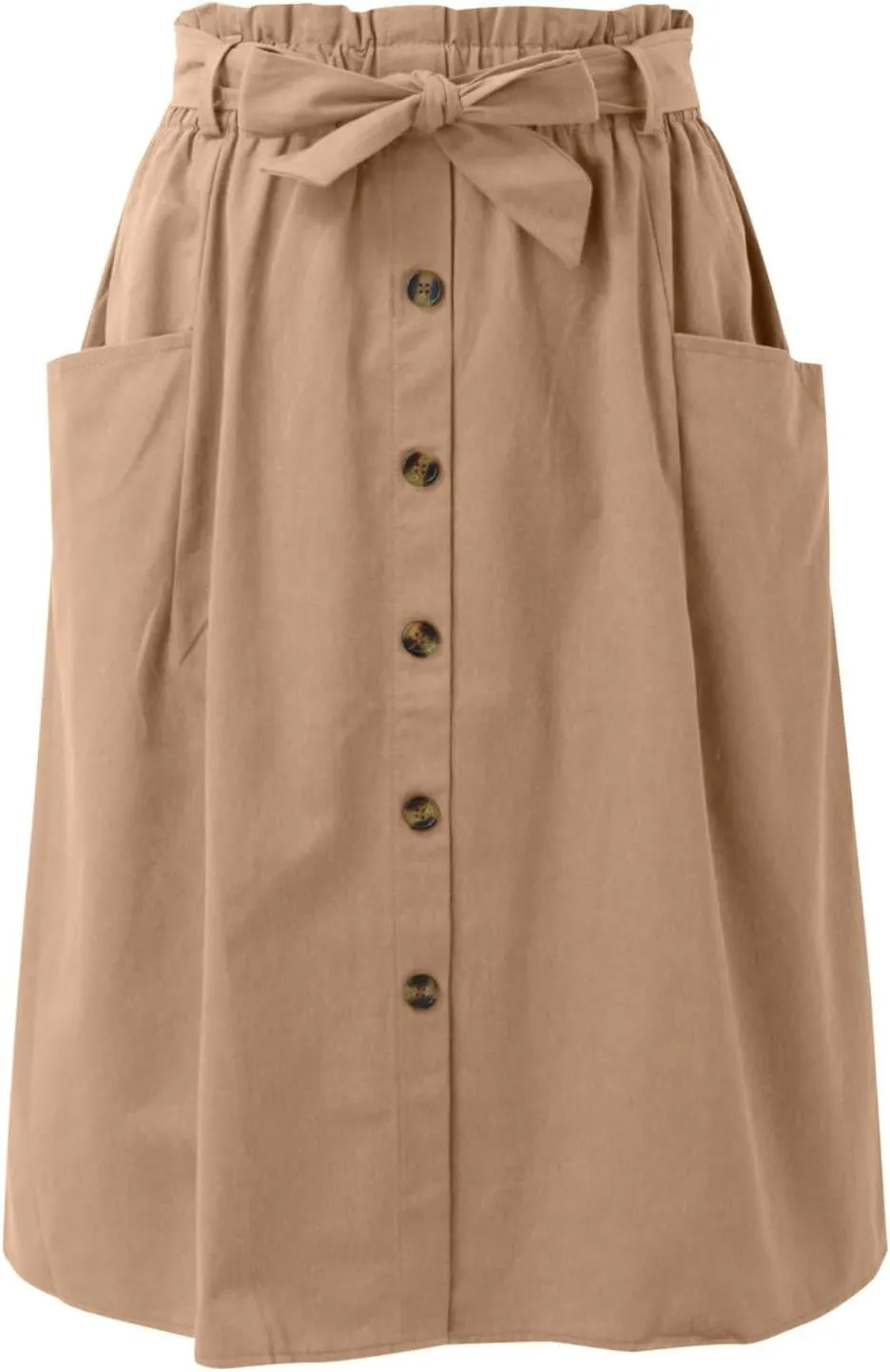 Women's Casual High Waist Pleated A Line Midi Skirt with Pocket Stretchy Skirts for Women