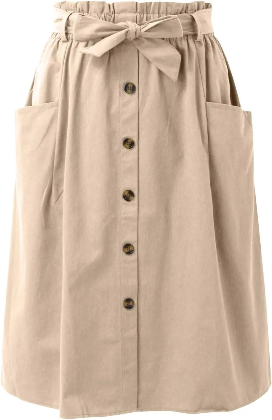 Women's Casual High Waist Pleated A Line Midi Skirt with Pocket Stretchy Skirts for Women