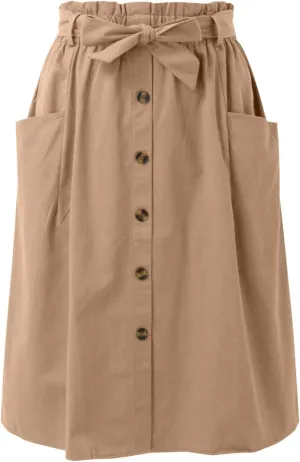 Women's Casual High Waist Pleated A Line Midi Skirt with Pocket Stretchy Skirts for Women