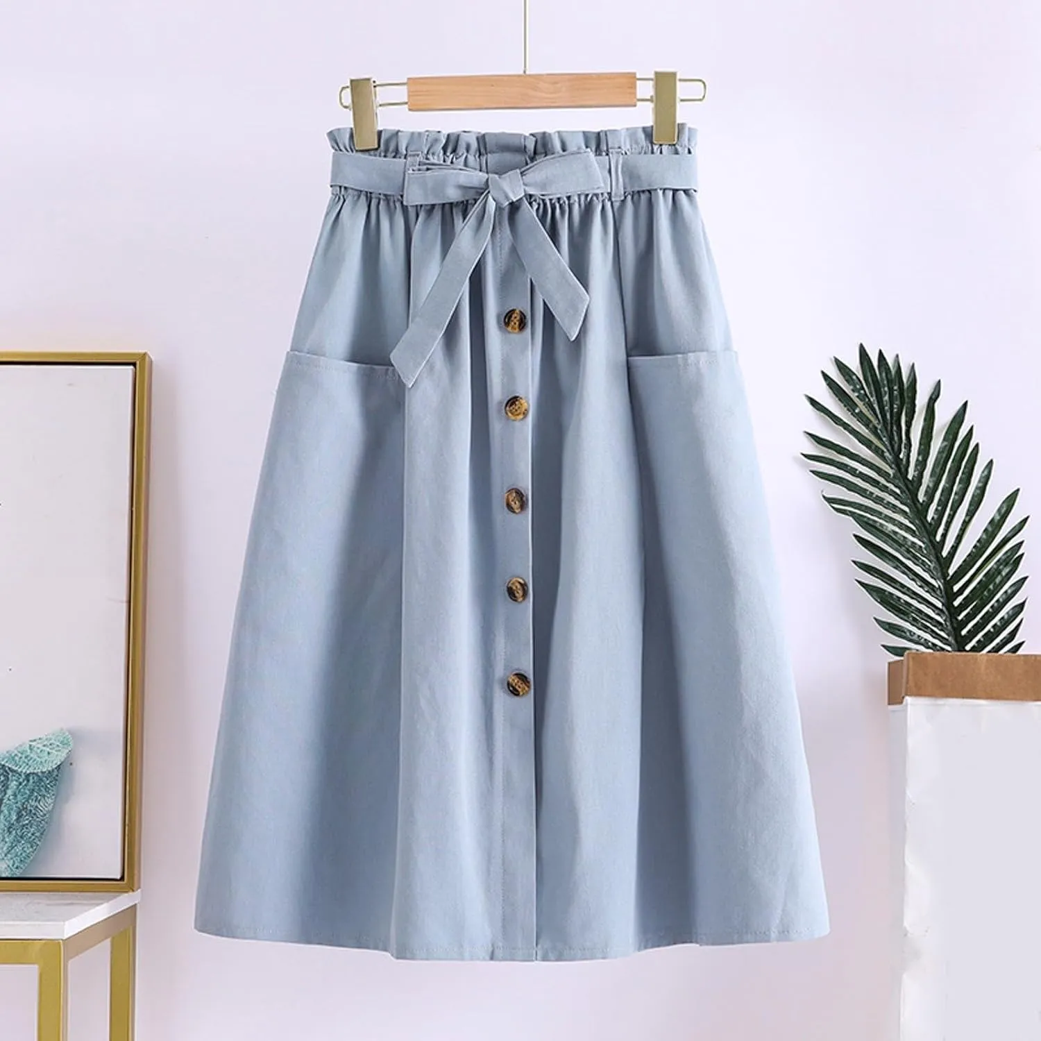 Women's Casual High Waist Pleated A Line Midi Skirt with Pocket Stretchy Skirts for Women