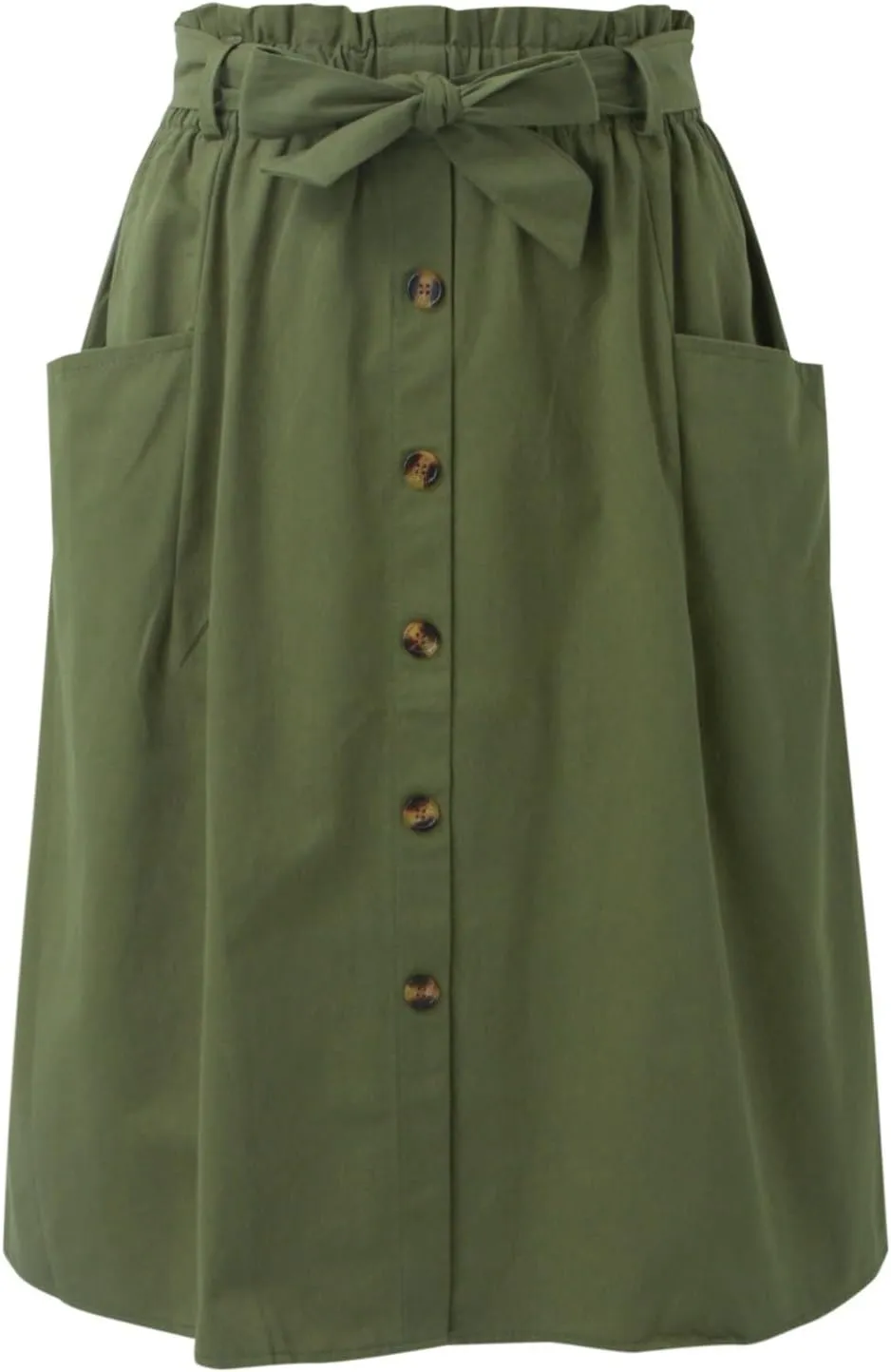 Women's Casual High Waist Pleated A Line Midi Skirt with Pocket Stretchy Skirts for Women