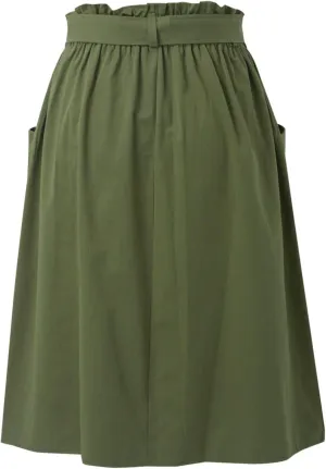 Women's Casual High Waist Pleated A Line Midi Skirt with Pocket Stretchy Skirts for Women