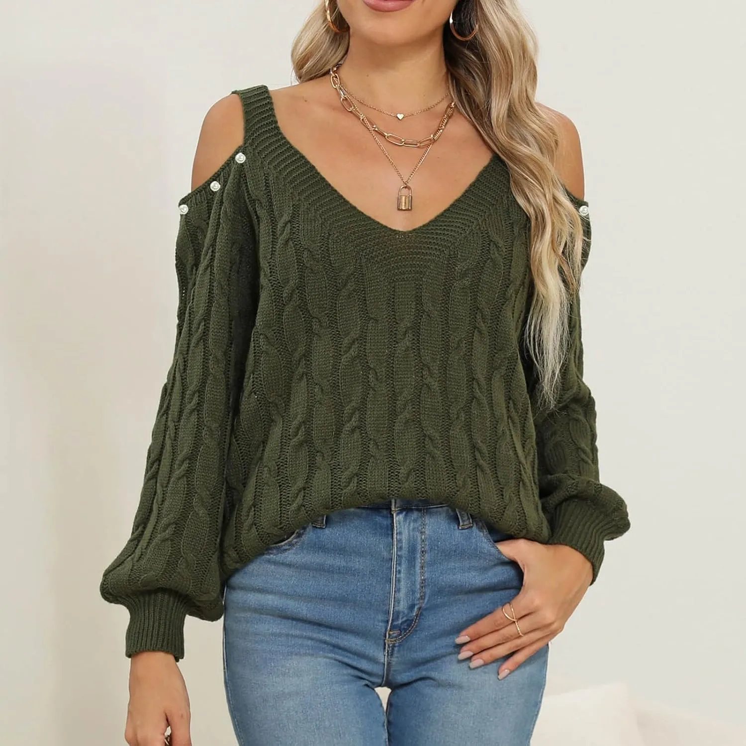 Women's Cold Shoulder Pullover Sweater Tops Long Sleeve Neck Fall Tunic Shirts Trendy Dressy Cute Blouse Plus Size