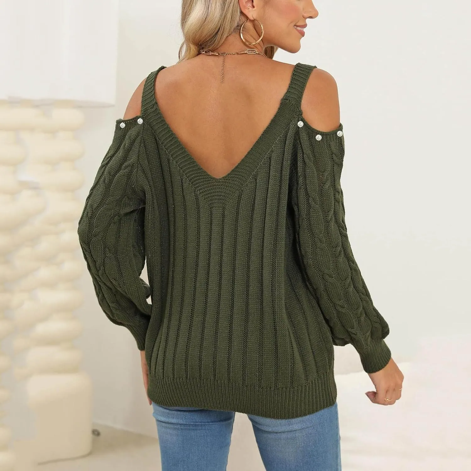 Women's Cold Shoulder Pullover Sweater Tops Long Sleeve Neck Fall Tunic Shirts Trendy Dressy Cute Blouse Plus Size