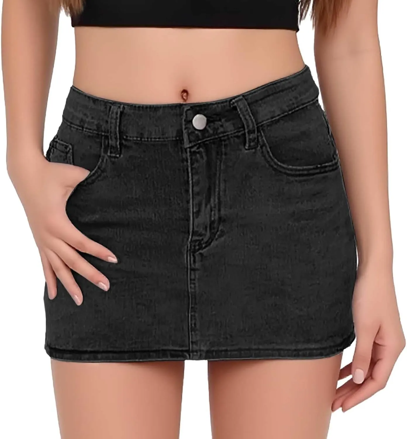 Womens Denim Skirts Jean High Waisted Casual Short Mini Skirt Summer Outfits Fashion Cute Clothes with Pockets