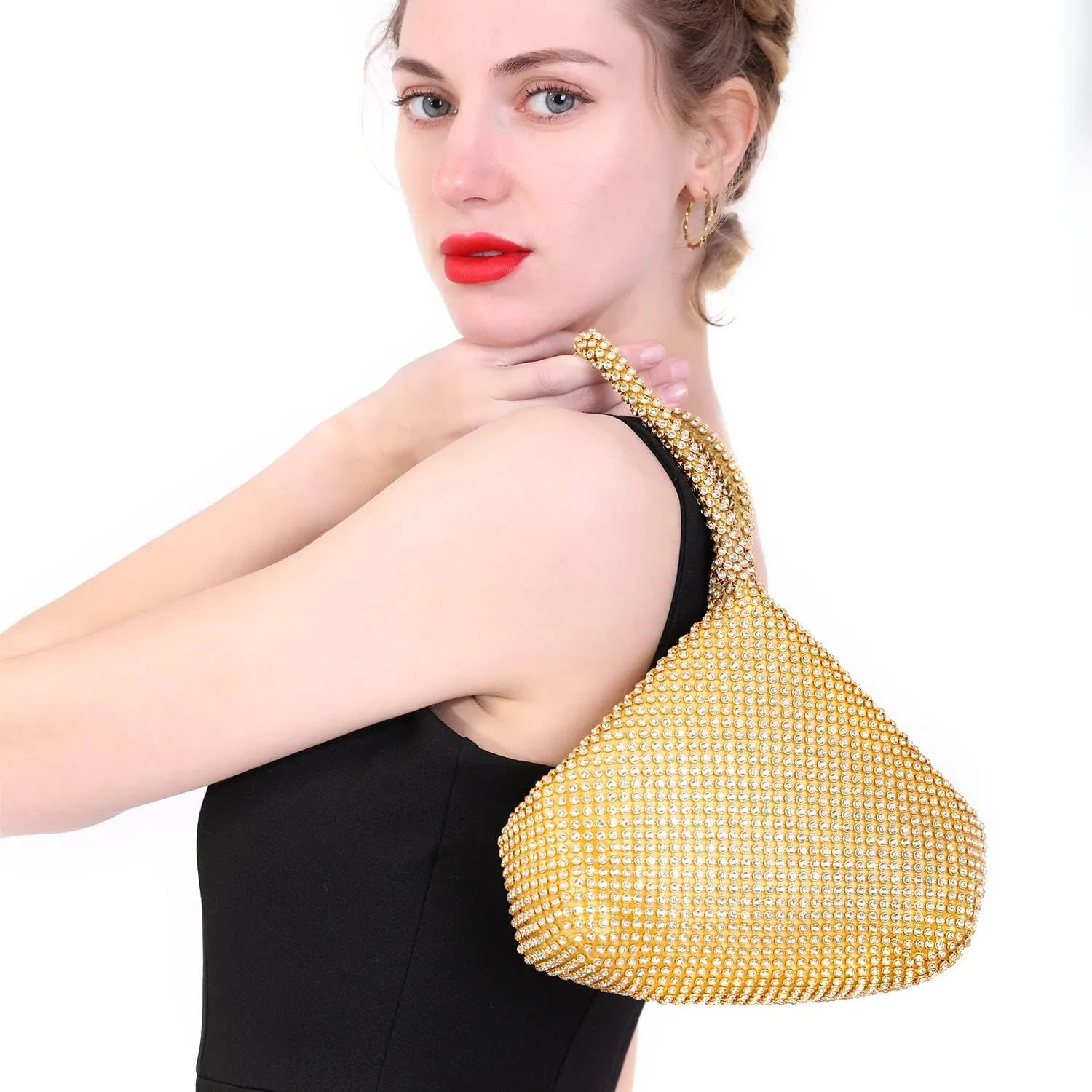 Women's Evening Bag- Upgraded Larger Size Full Rhinestones Bling Wrist Clutch Purse for Party Wedding Date Night