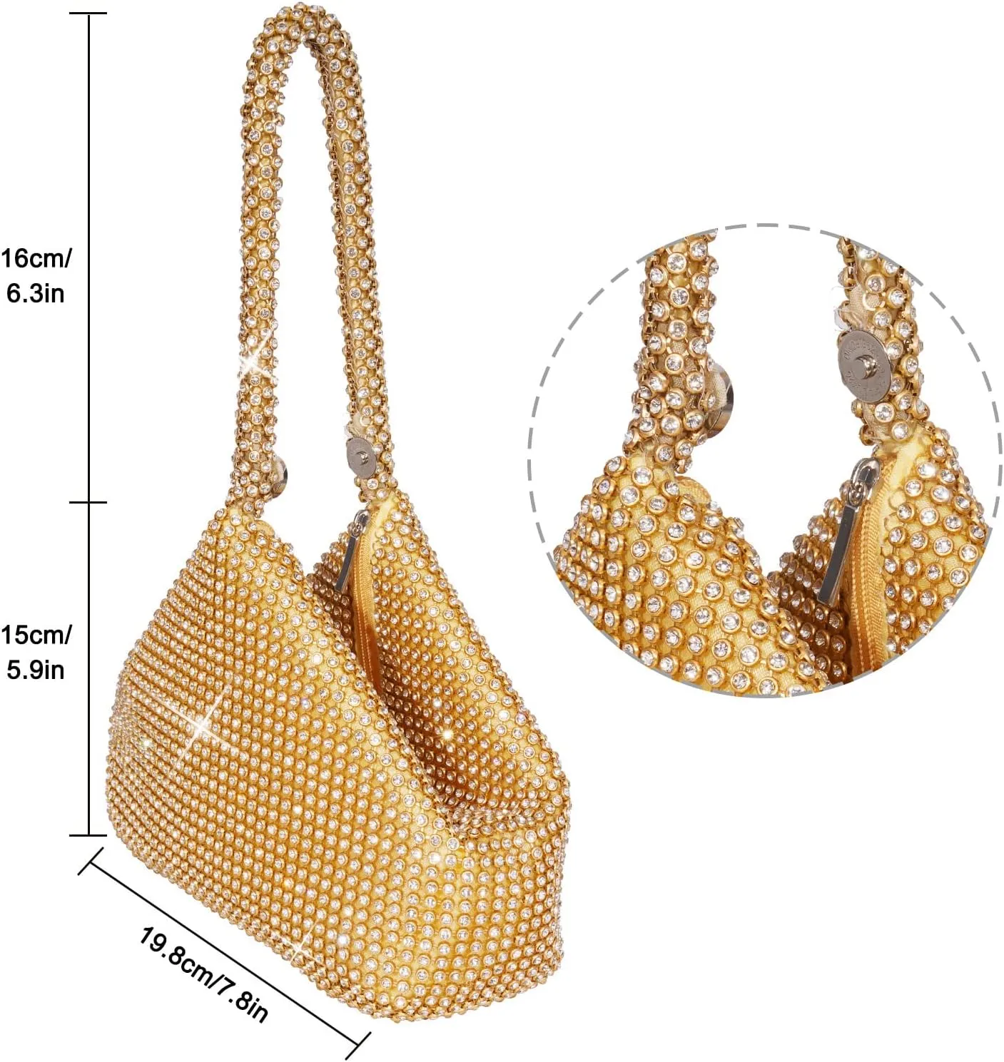 Women's Evening Bag- Upgraded Larger Size Full Rhinestones Bling Wrist Clutch Purse for Party Wedding Date Night