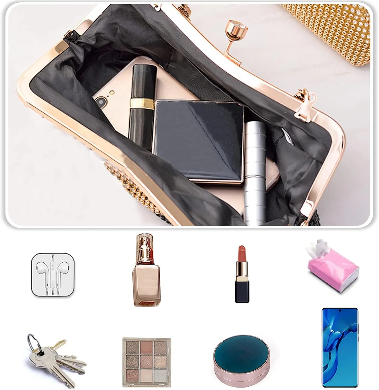 Women's Evening Clutch Bag Rhinestones Purse Ladies Crystal Handbag