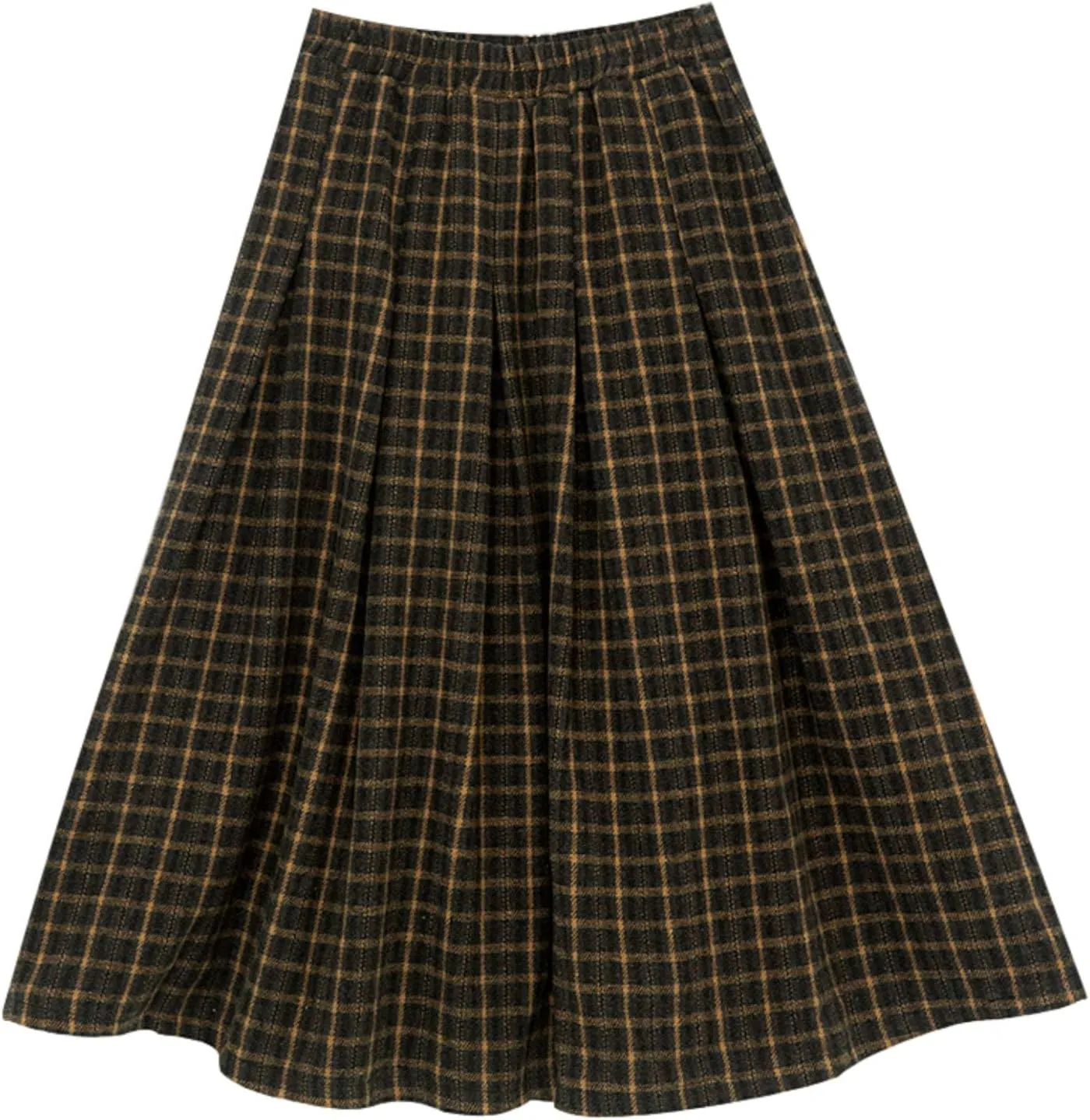 Womens Fall Long Plaid Skirt with Pockets Casual Vintage High Waisted Pleated A Line Flare Wool Tartan Winter Skirts