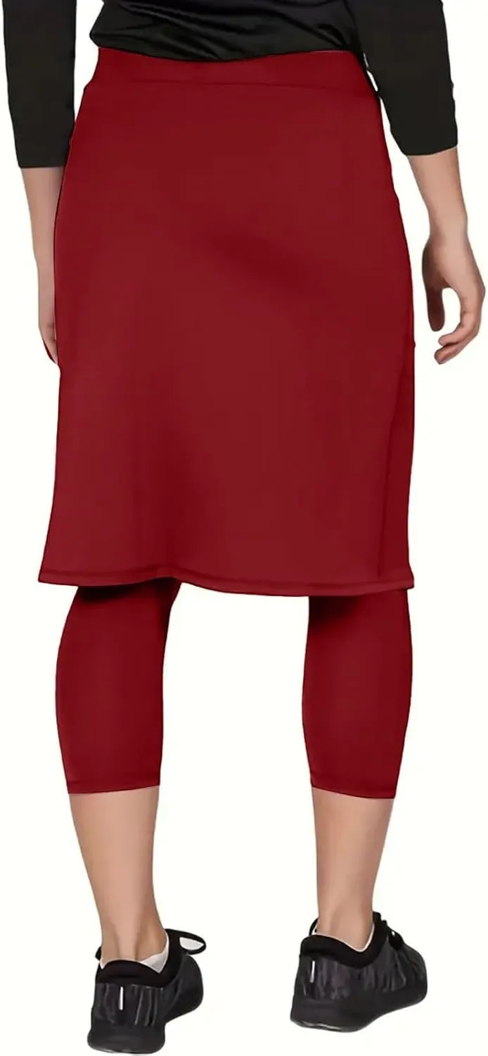 Womens Golf Skirts with Leggings Knee Length Tennis Skort with Pockets Stretchy Waisted Long Skorts 2025 Yoga Pants