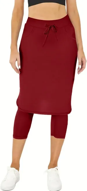 Womens Golf Skirts with Leggings Knee Length Tennis Skort with Pockets Stretchy Waisted Long Skorts 2025 Yoga Pants