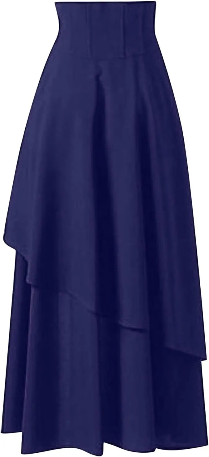 Womens Gothic Vintage Skirts Slim Fit Irregular Hem Midi Skirt Tummy Control Drawstring Knee Length Skirts 2025 Clothes