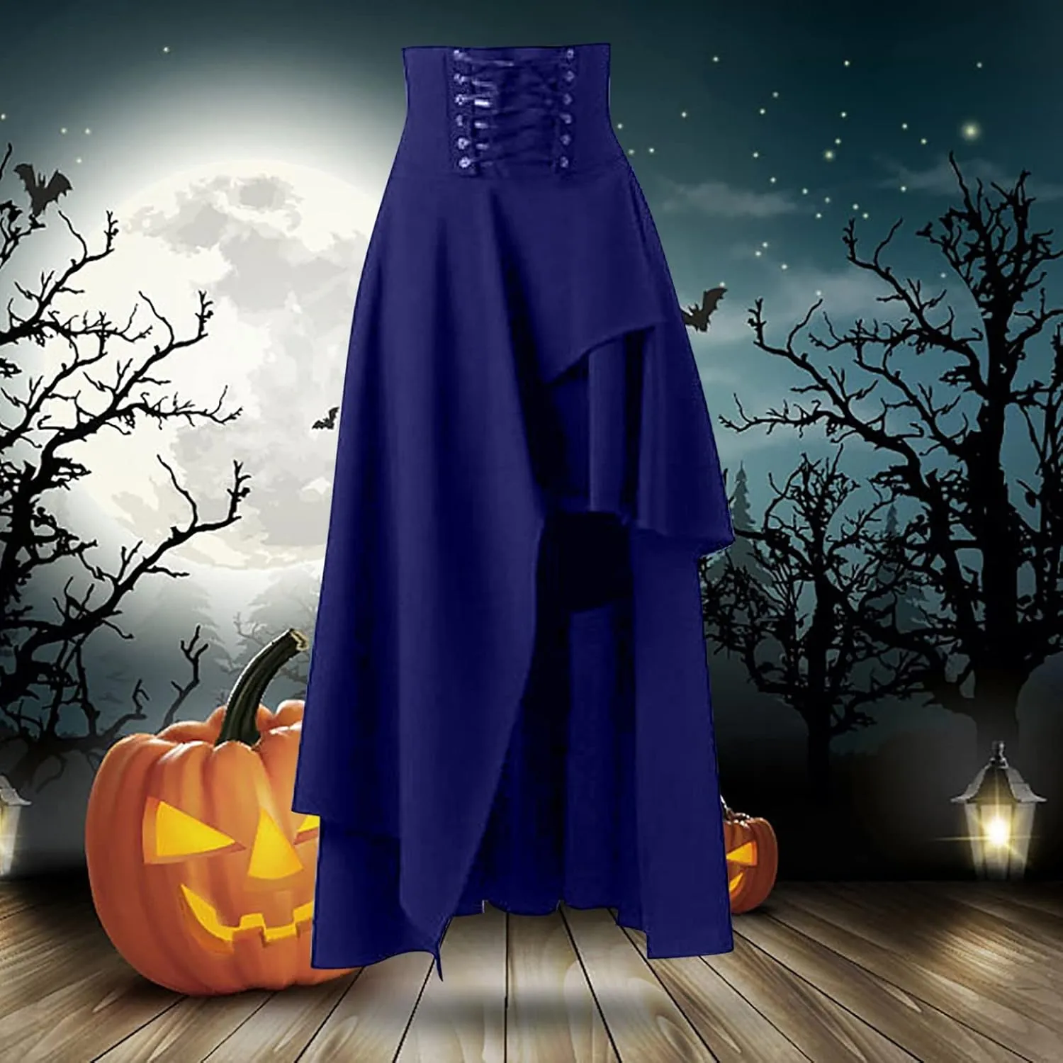 Womens Gothic Vintage Skirts Slim Fit Irregular Hem Midi Skirt Tummy Control Drawstring Knee Length Skirts 2025 Clothes