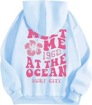 Womens Letter Floral Print Hoodie 2024 Oversized Baggy Trendy Thermal Sweatshirts Cozy Hip Hop Y2K Casual Streetwear