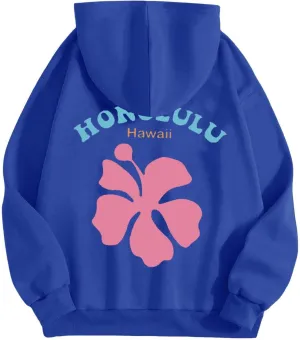 Womens Letter Floral Print Hoodie 2024 Oversized Baggy Trendy Thermal Sweatshirts Cozy Hip Hop Y2K Casual Streetwear