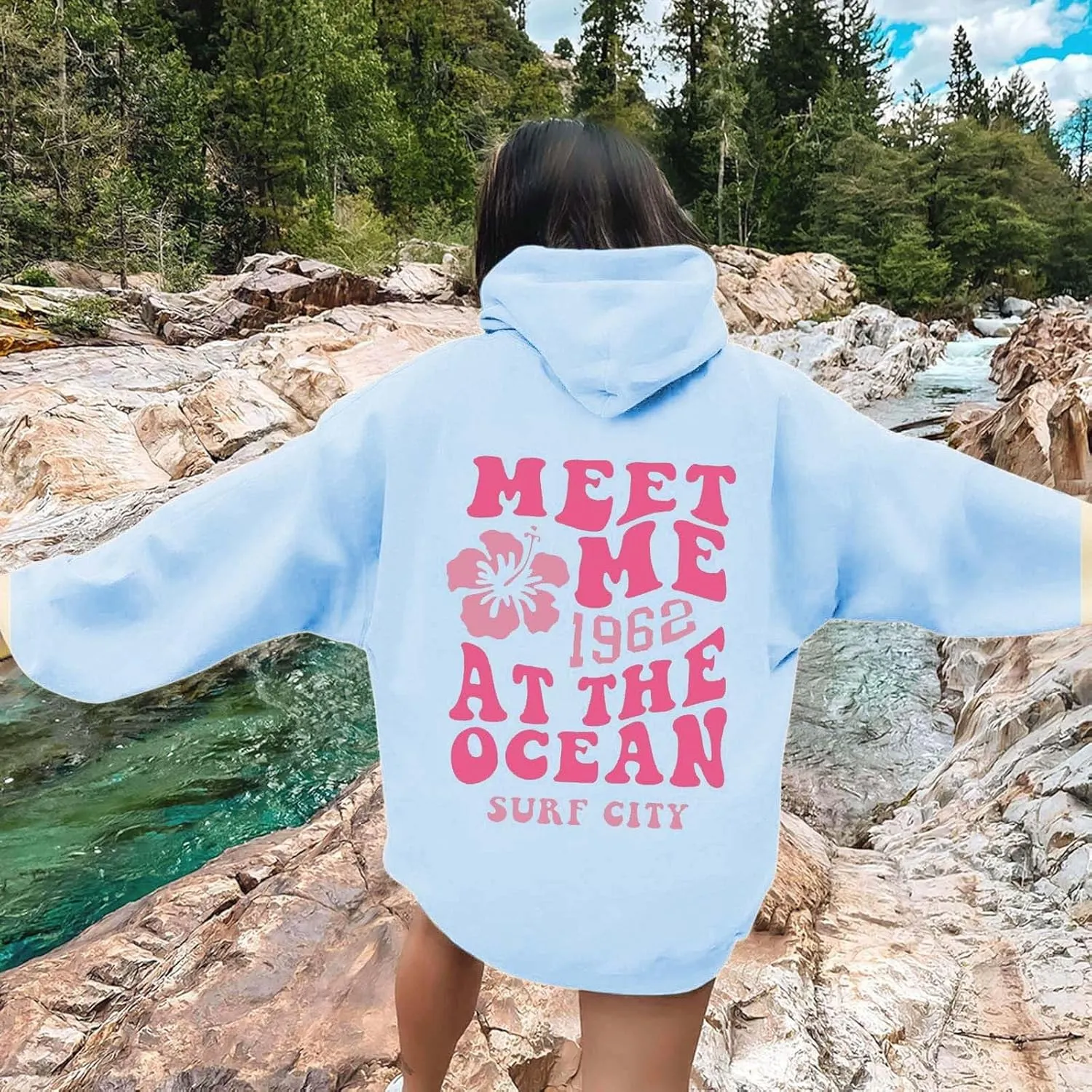 Womens Letter Floral Print Hoodie 2024 Oversized Baggy Trendy Thermal Sweatshirts Cozy Hip Hop Y2K Casual Streetwear