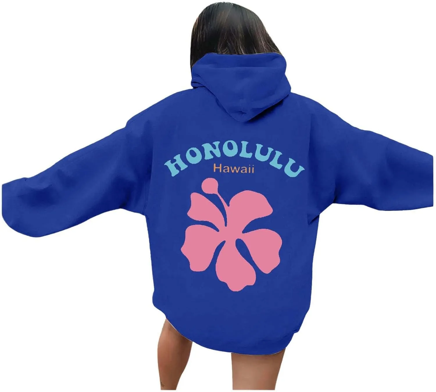 Womens Letter Floral Print Hoodie 2024 Oversized Baggy Trendy Thermal Sweatshirts Cozy Hip Hop Y2K Casual Streetwear