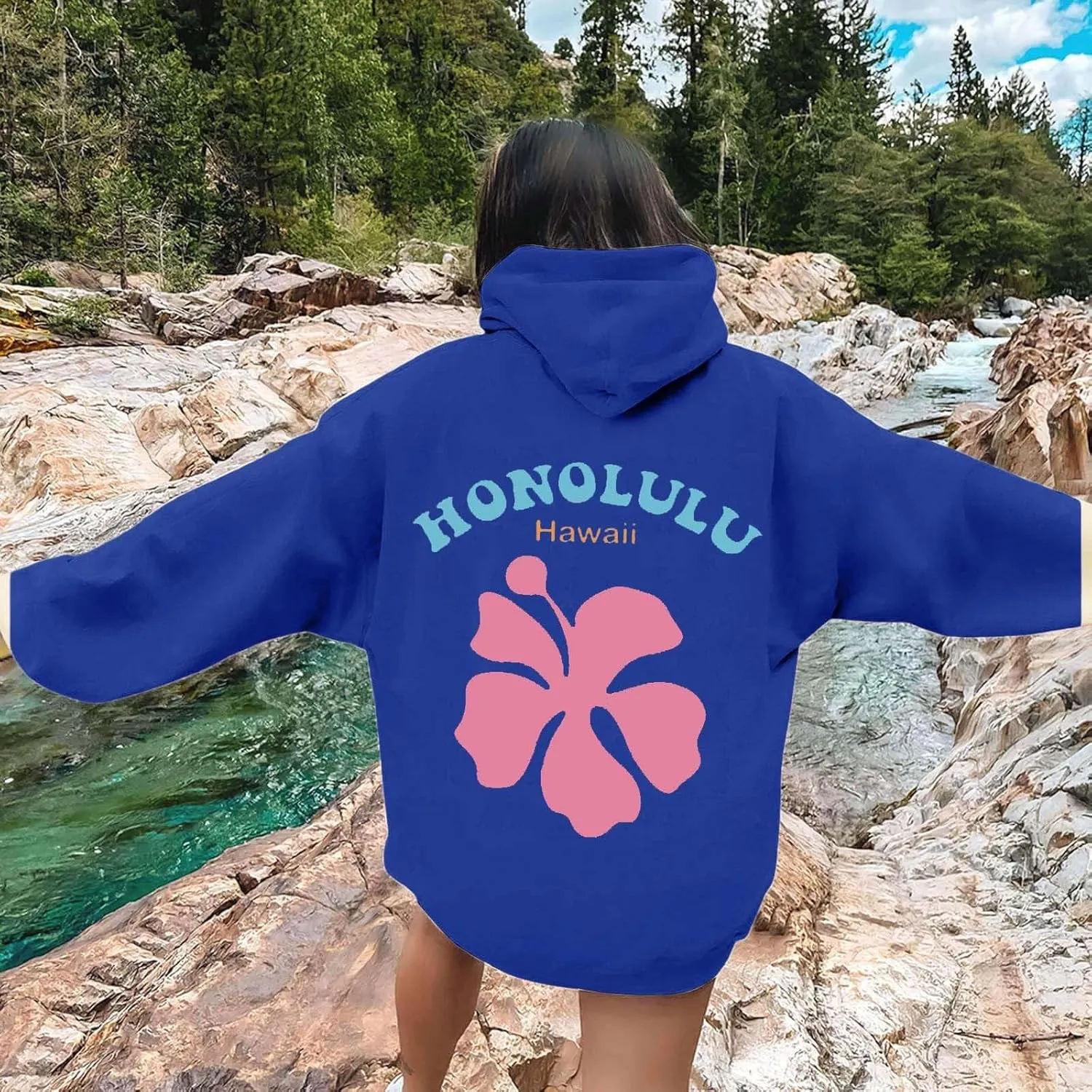Womens Letter Floral Print Hoodie 2024 Oversized Baggy Trendy Thermal Sweatshirts Cozy Hip Hop Y2K Casual Streetwear