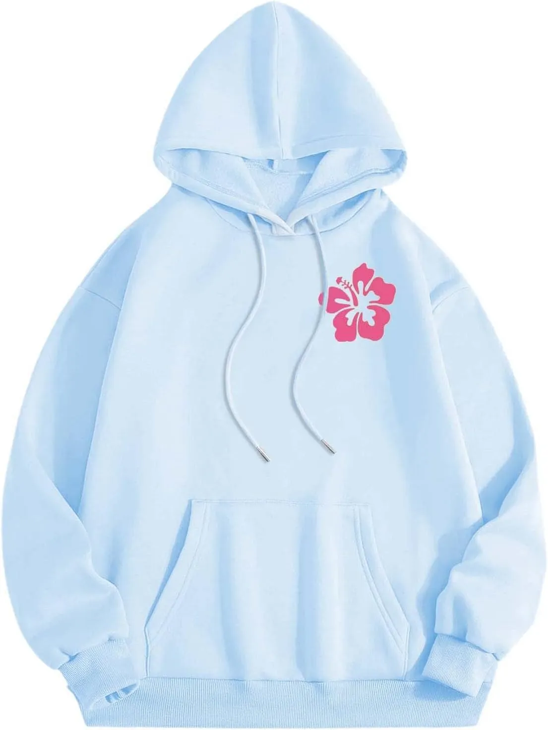 Womens Letter Floral Print Hoodie 2024 Oversized Baggy Trendy Thermal Sweatshirts Cozy Hip Hop Y2K Casual Streetwear