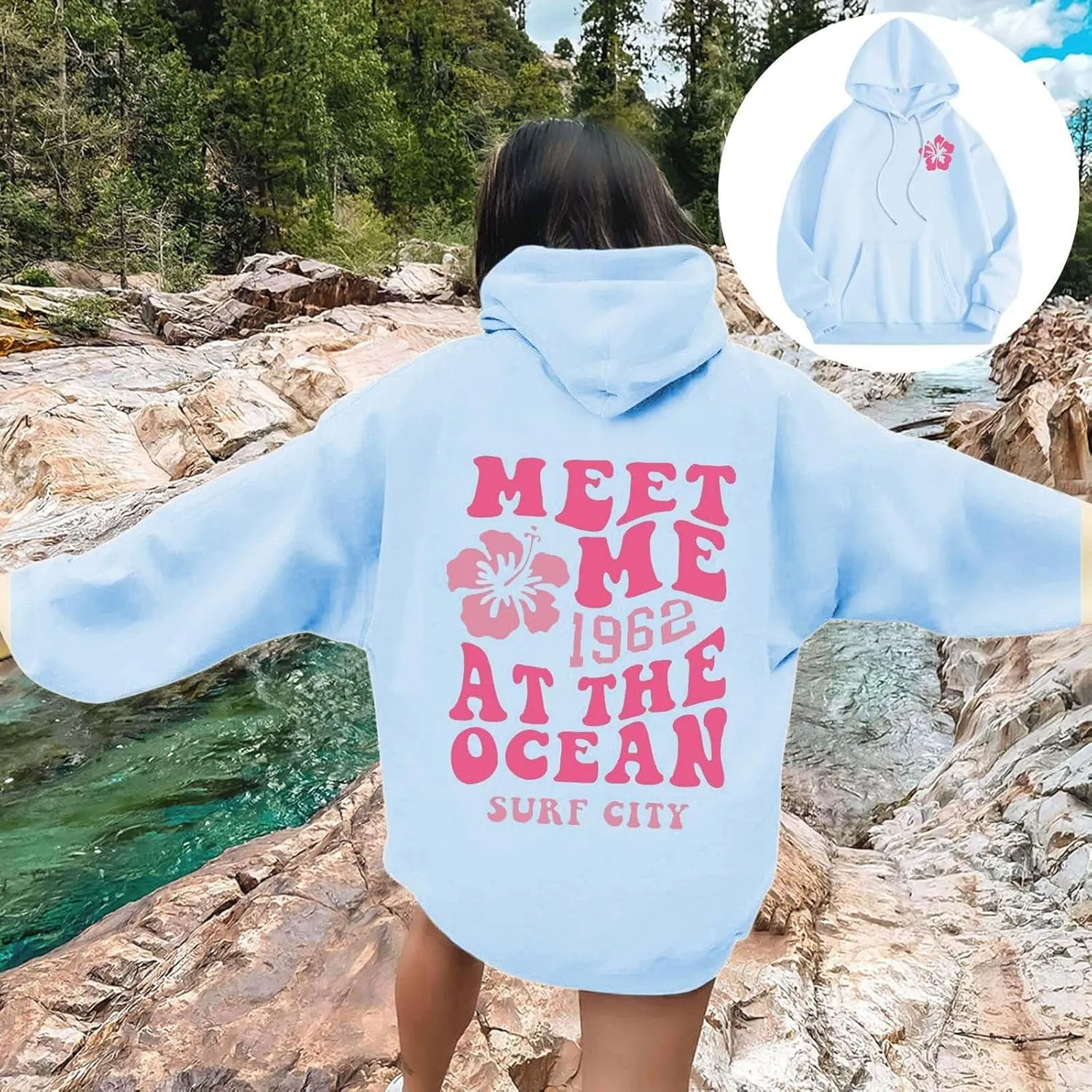 Womens Letter Floral Print Hoodie 2024 Oversized Baggy Trendy Thermal Sweatshirts Cozy Hip Hop Y2K Casual Streetwear