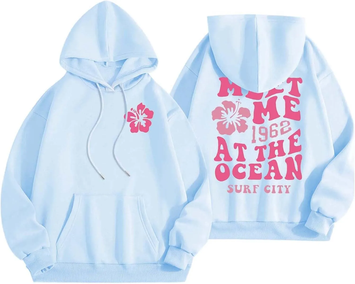 Womens Letter Floral Print Hoodie 2024 Oversized Baggy Trendy Thermal Sweatshirts Cozy Hip Hop Y2K Casual Streetwear