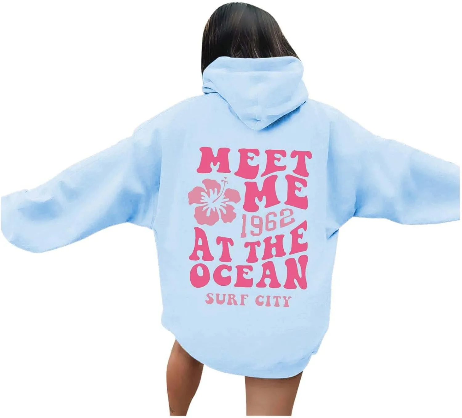 Womens Letter Floral Print Hoodie 2024 Oversized Baggy Trendy Thermal Sweatshirts Cozy Hip Hop Y2K Casual Streetwear